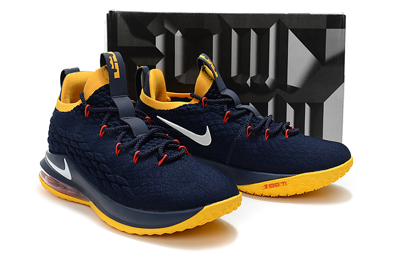 2018 Men Nike Lebron James 15 Low Deep Blue Yellow Red Shoes - Click Image to Close